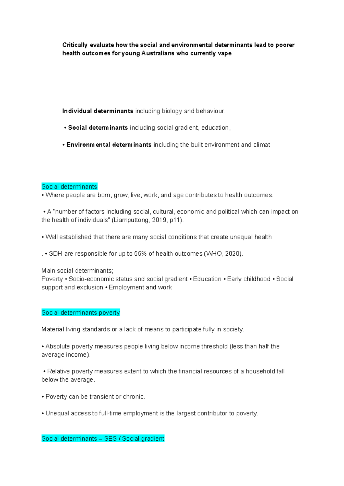 Assessment of Social & Environmental Determinants in Young Australian ...