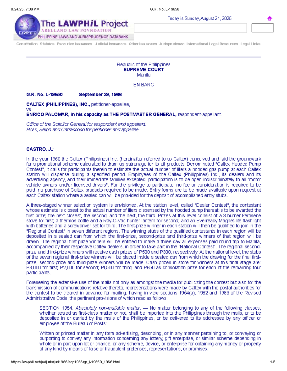 G.R. No. L-19650: Caltex vs. Postmaster General - Declaratory Relief ...