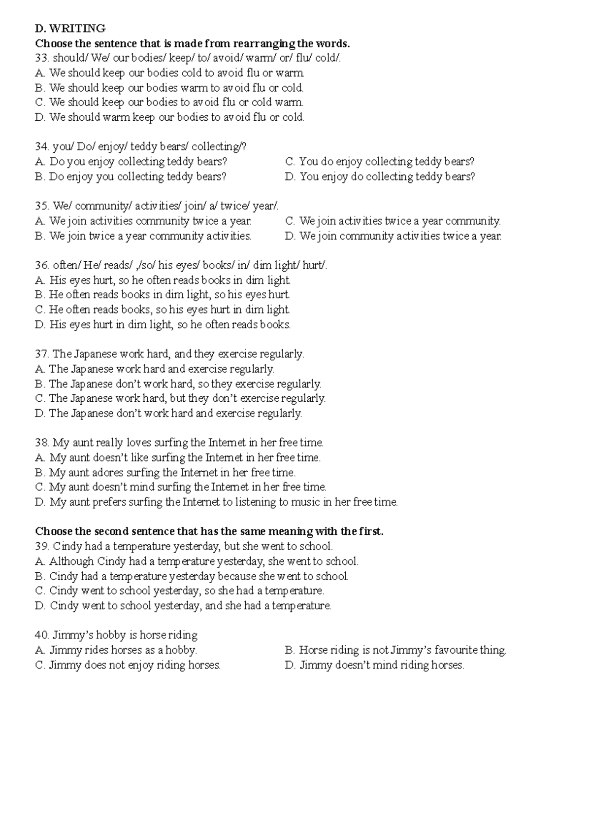Kra hk1 ta7 - yhg Sentence Rearrangement Practice Questions - Studocu