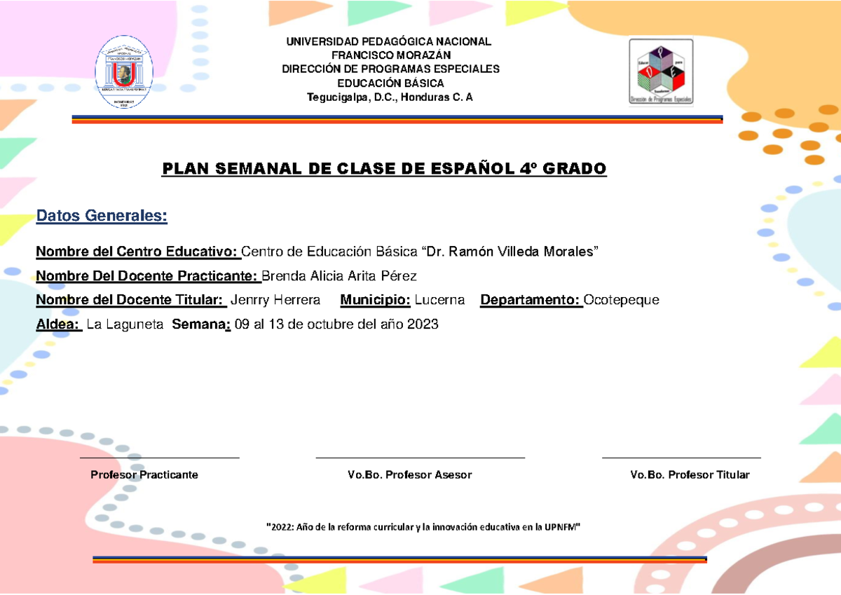 Plan de Clase Semanal de Español 4º Grado - Semana del 9 al 13 de ...