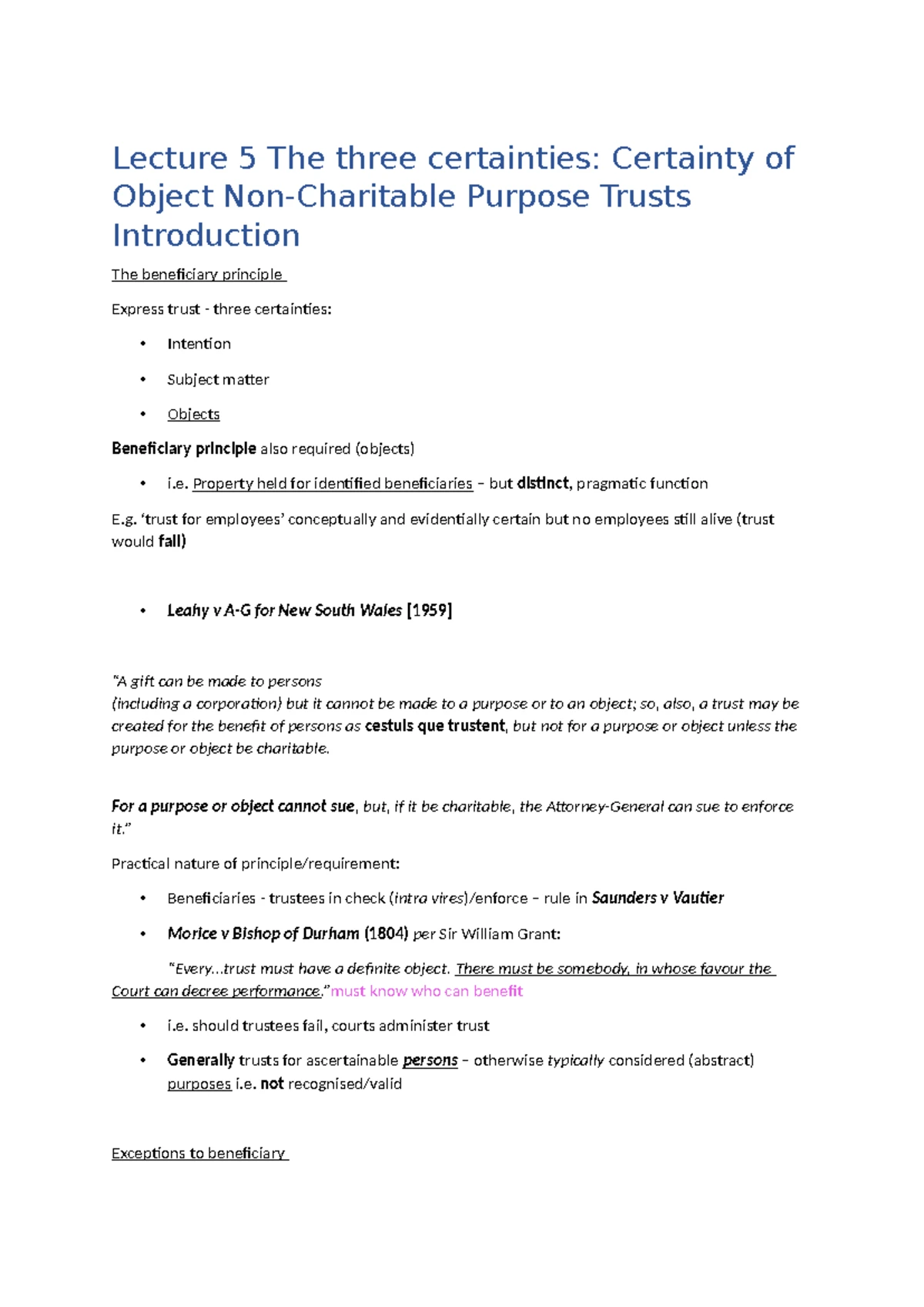 Lecture 3: Understanding the Three Certainties in Trusts - Studocu