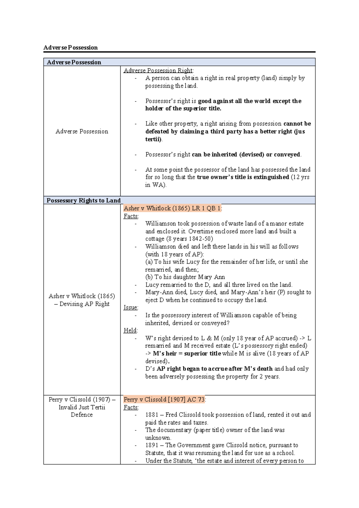 Adverse Possession: Key Cases and Legal Principles (LAW 101) - Studocu