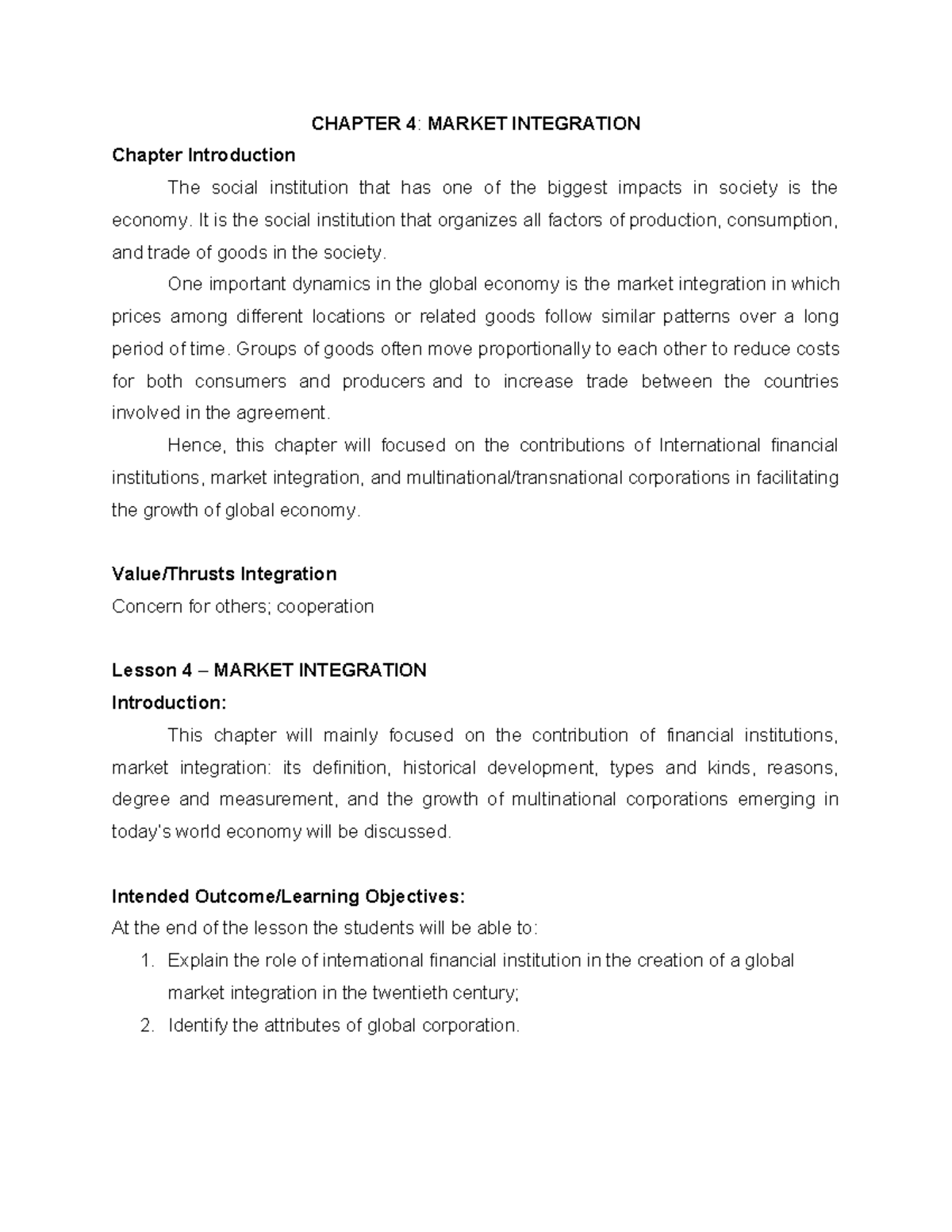 GEC 3 Chapter 4: Understanding market integration and its impact - Studocu