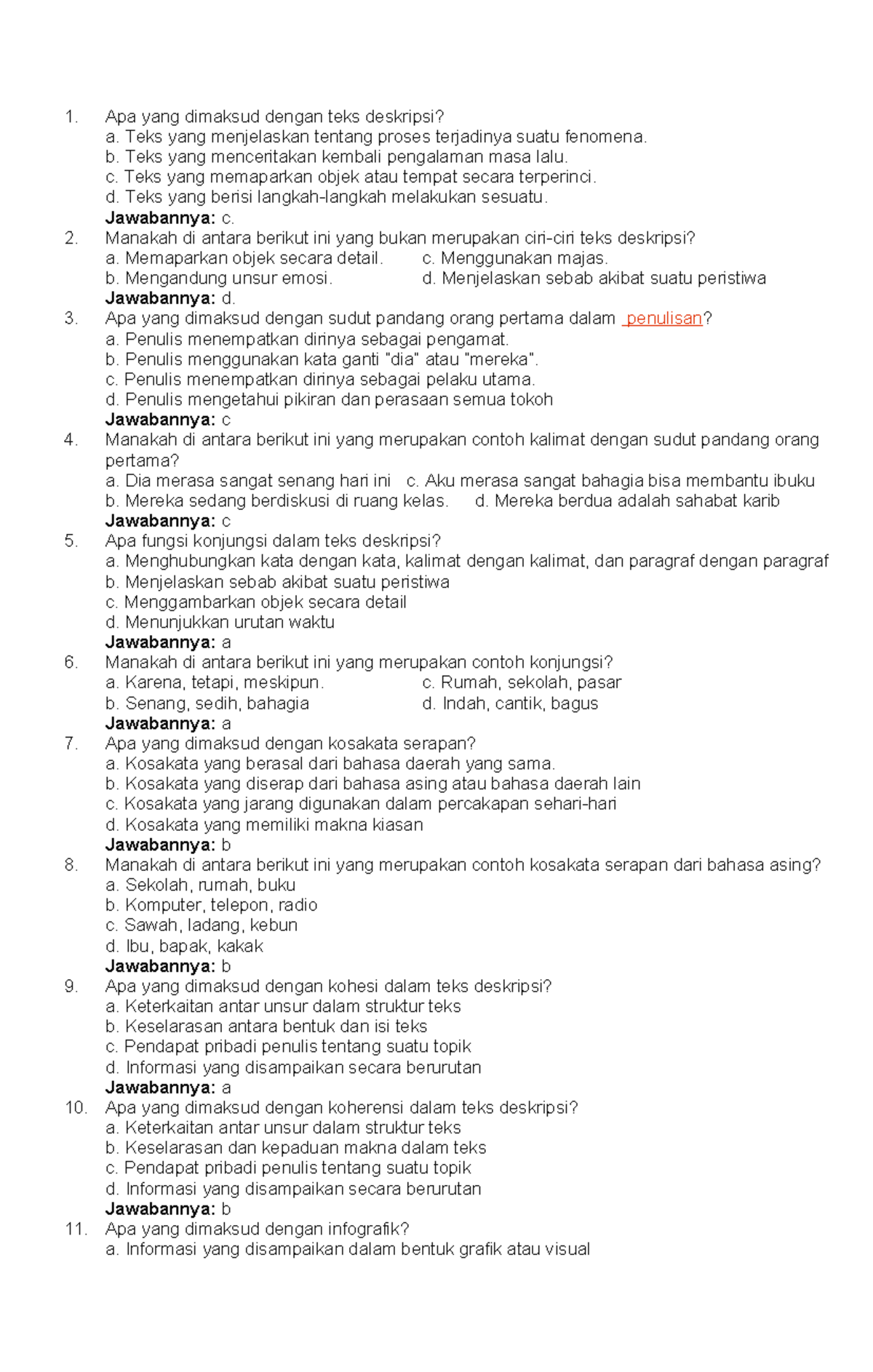 Soal PAT Bahasa Indonesia Kelas 9 - Teks Deskripsi dan Wawancara - Studocu