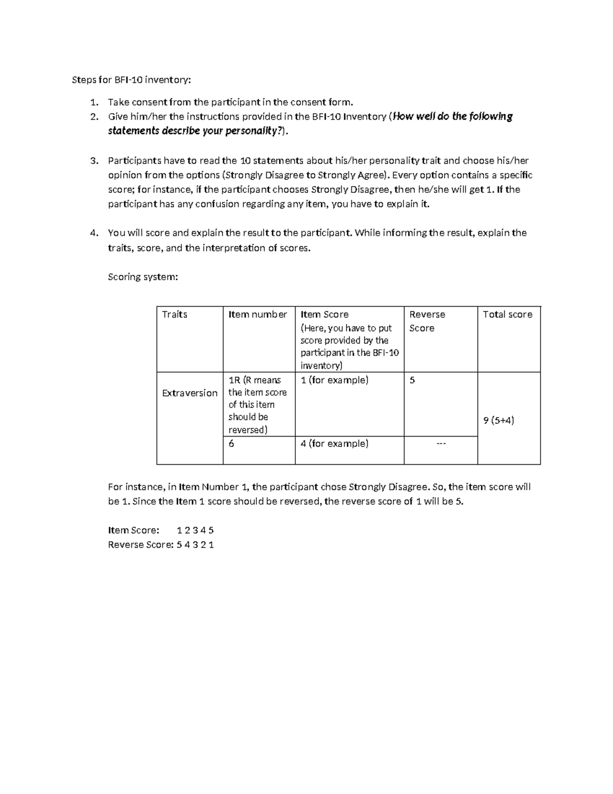 Steps for BFI Inventory: Scoring & Interpretation Guide - Studocu