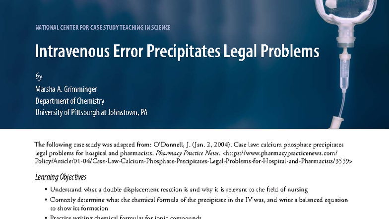 Case Study 3: Intravenous Error and Legal Implications in Nursing - Studocu