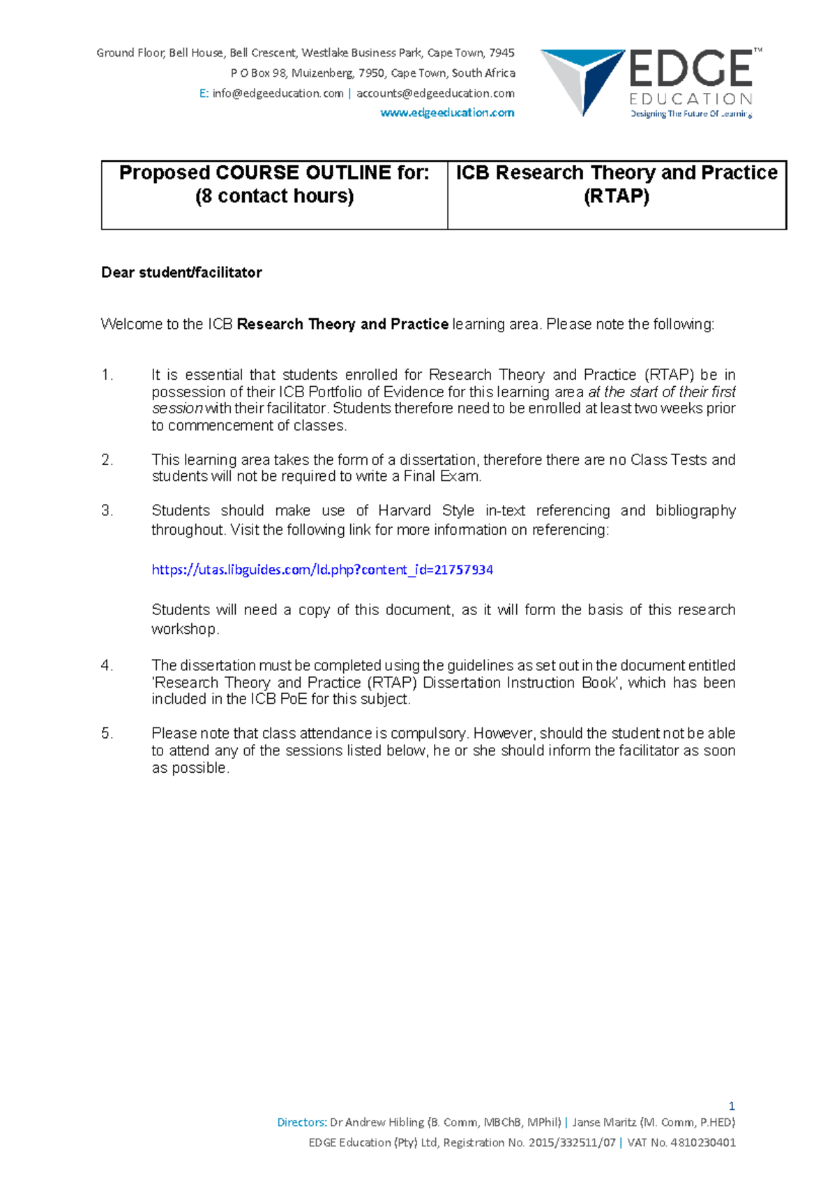 ICB-RTAP-Course-Outline-2021-2022-Research-Theory-and-Practice - Studocu