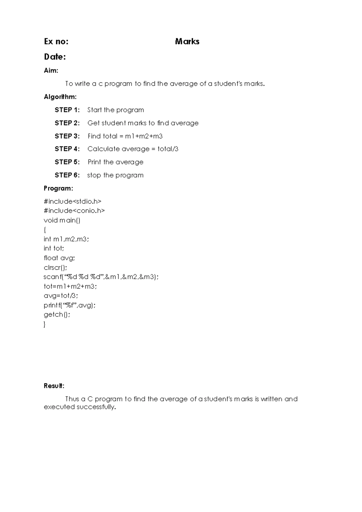 C Programming Lab Manual: Exercises and Algorithms - Studocu