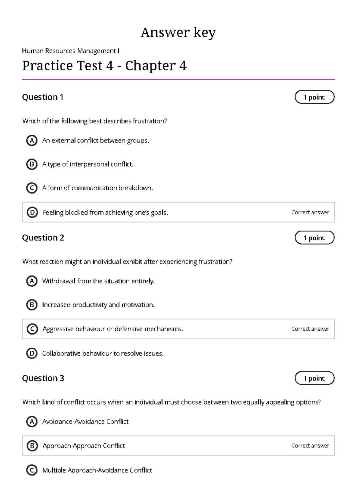 HRM I Chapter 4 Practice Test: Understanding Frustration & Conflict ...