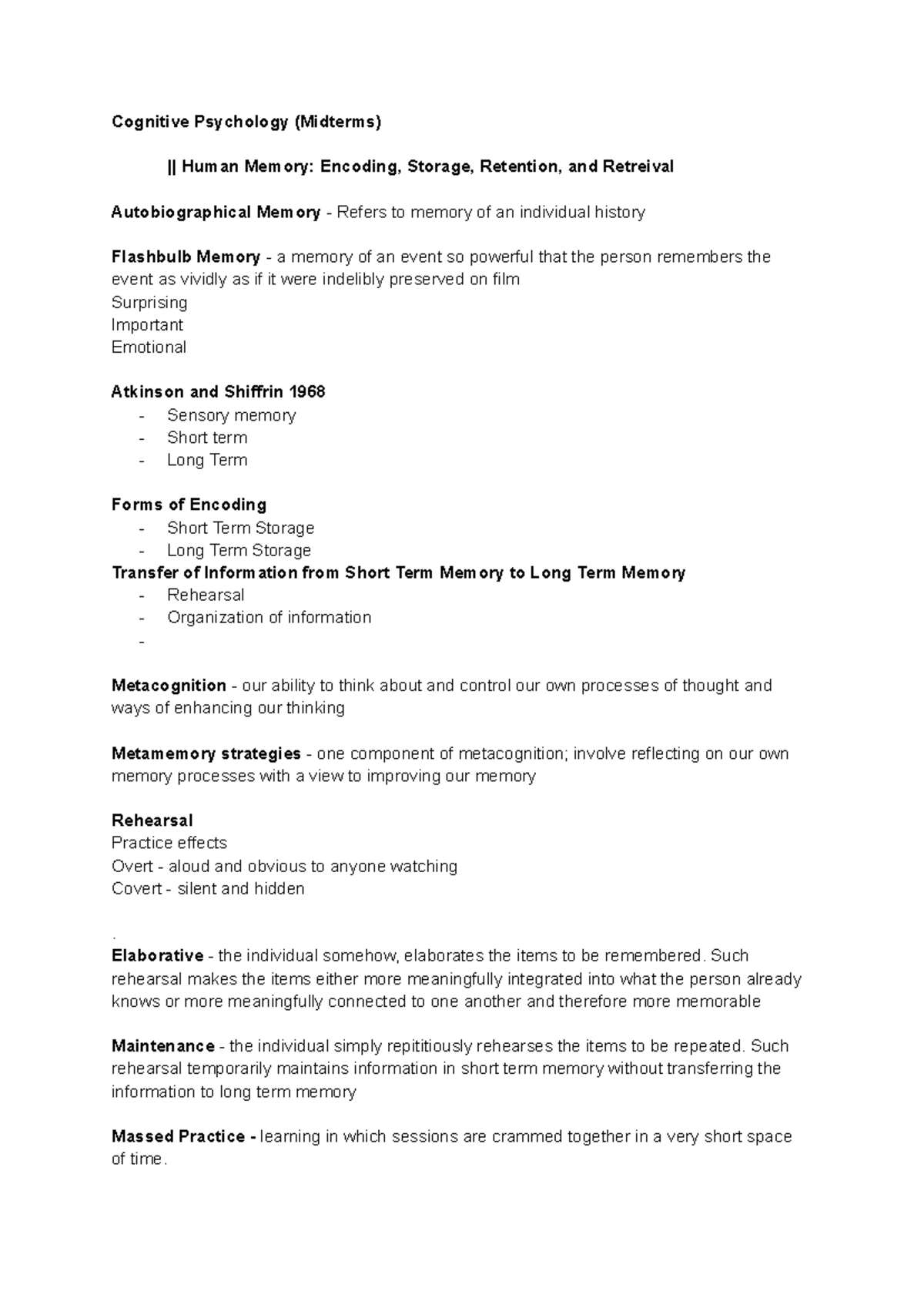Cognitive Psychology(Midterms first lessons) - Cognitive Psychology ...