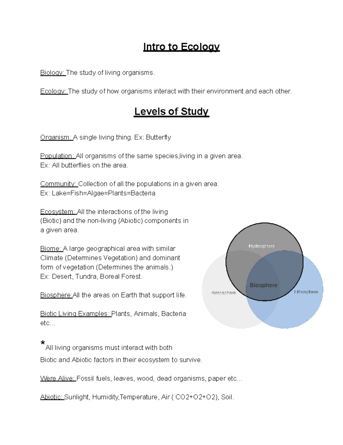 Ecology Notes: Understanding Organisms and Their Interactions (BIO 101 ...