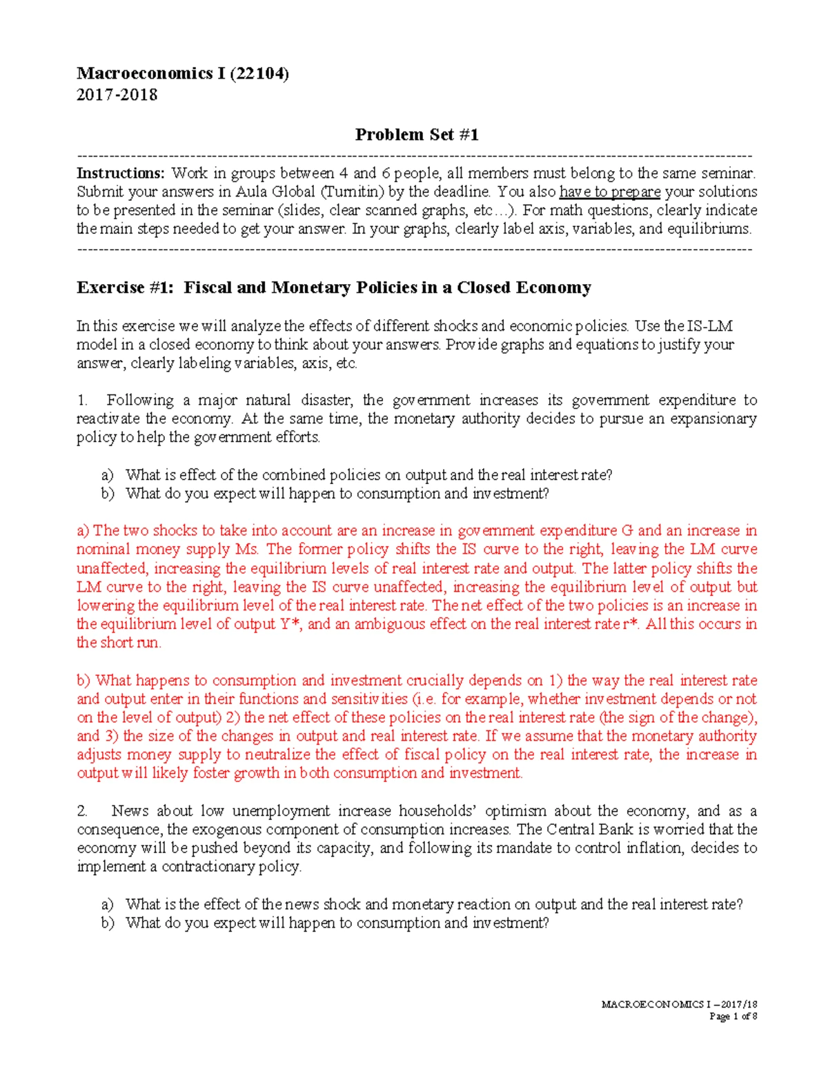 Macroeconomics I (22104-22105) - Problem Set #3 Instructions & Analysis ...