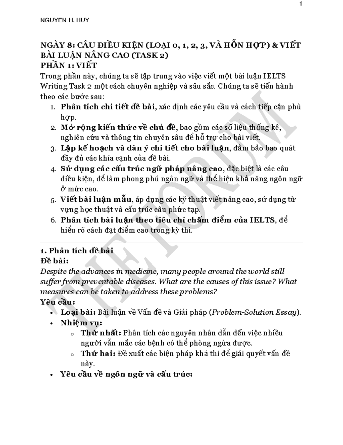 SELF- Learning FULL DAY 8 Speaking AND Writing - NGUYEN H. HUY NGÀY 8 ...