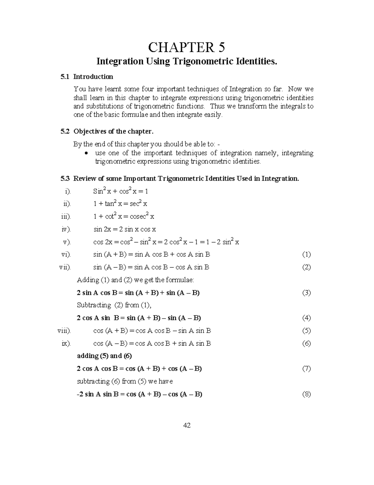 Chapter 5 - Integration Techniques Using Trigonometric Identities in ...