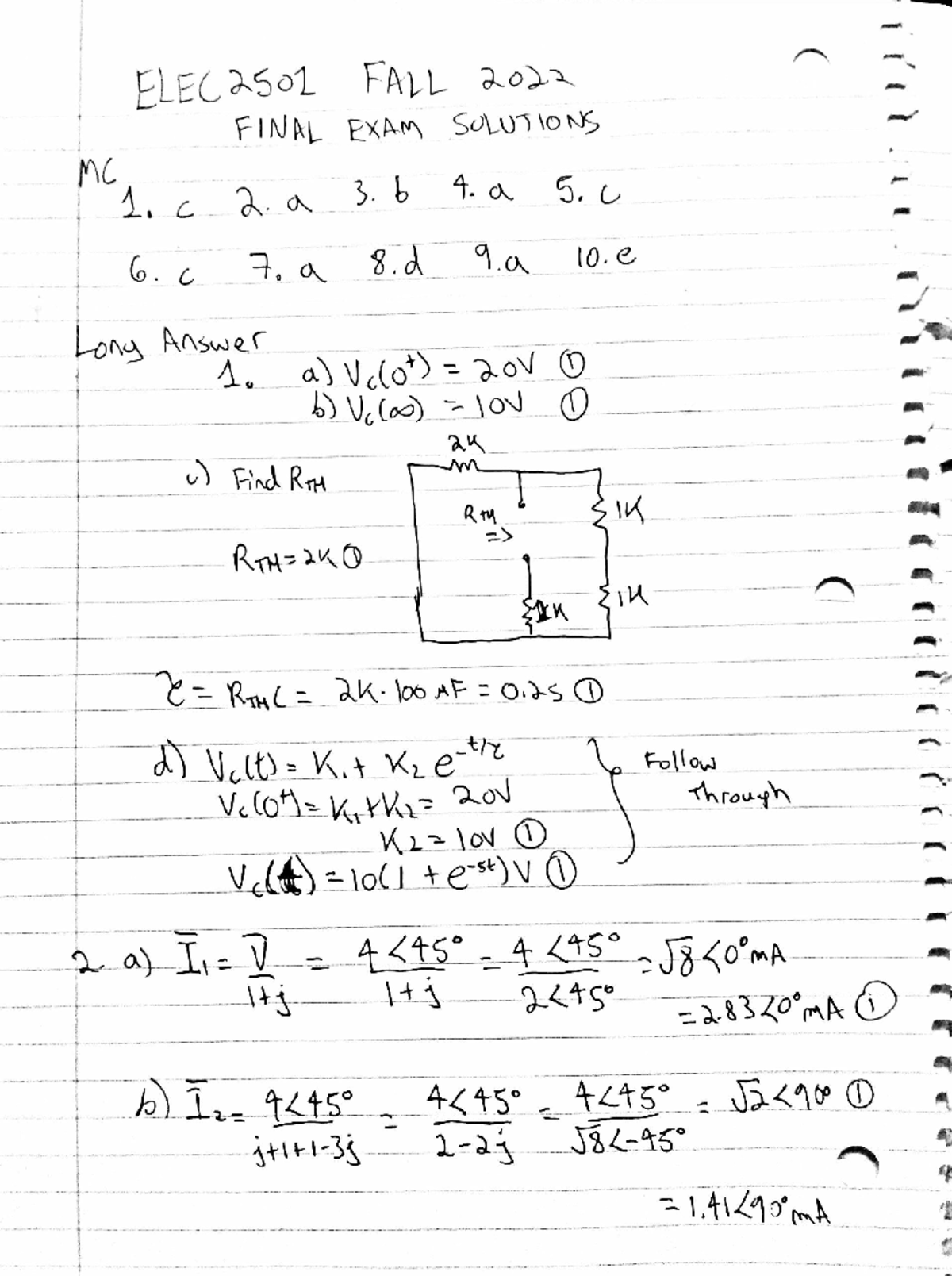 ELEC2501 FALL 2022 - Solutions to Final Exam Questions - Studocu