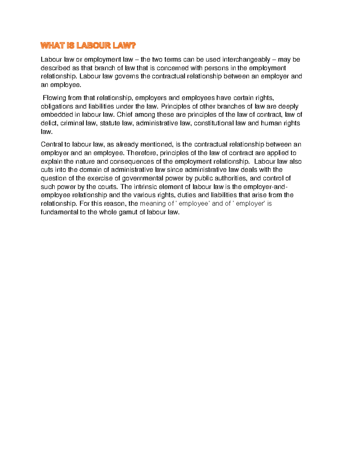 Labour Law Overview: Key Concepts and Principles Explained - Studocu