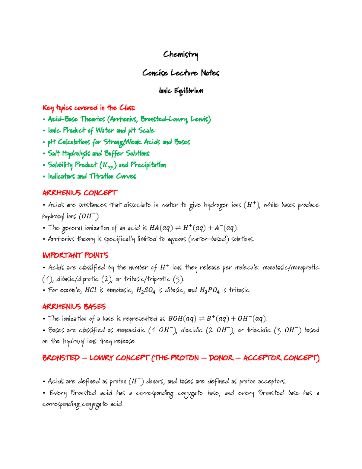 Chemistry 101: Ionic Equilibrium Lecture Notes - Studocu