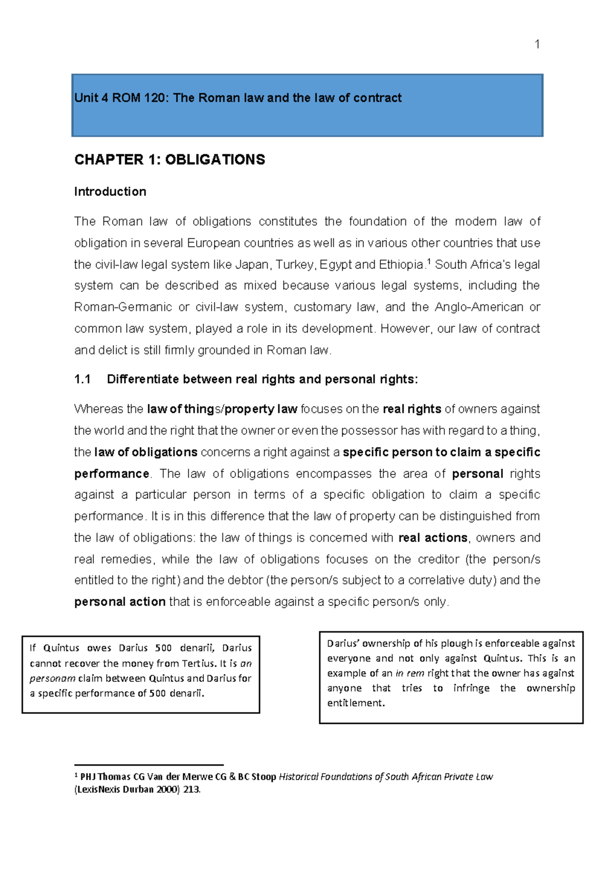 Lecture Notes: ROM 120 Unit 4 - Roman Law & Contract Obligations - Studocu