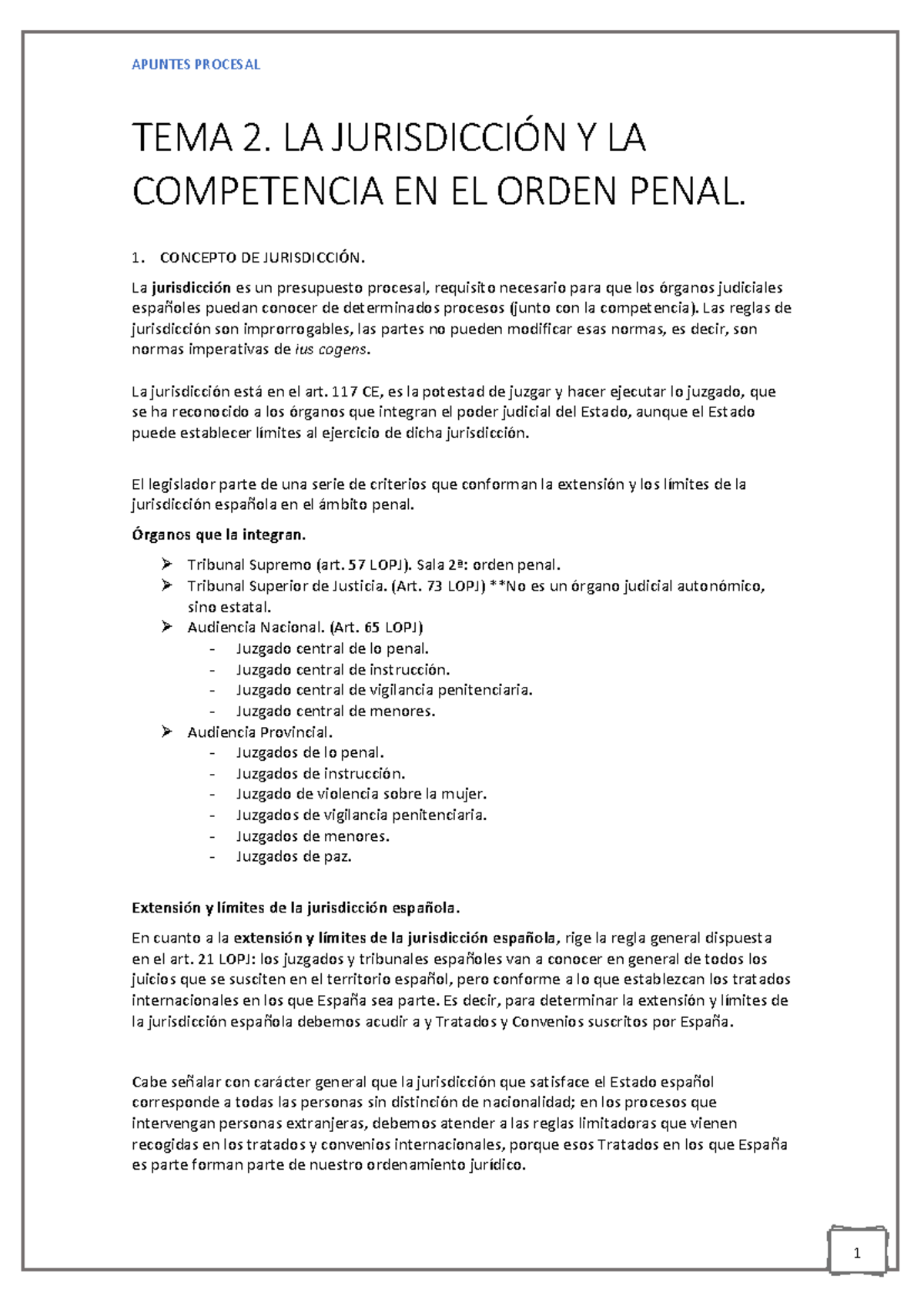 Tema 2: Jurisdicción y Competencia en el Orden Penal - Apuntes - Studocu