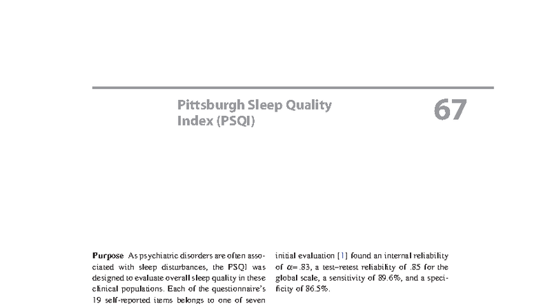 Pittsburgh Sleep Quality Index (PSQI) Overview and Analysis - Studocu