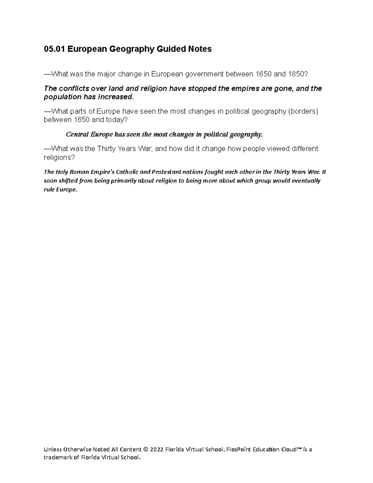 05.01 Guided Notes on Changes in European Geography - Studocu