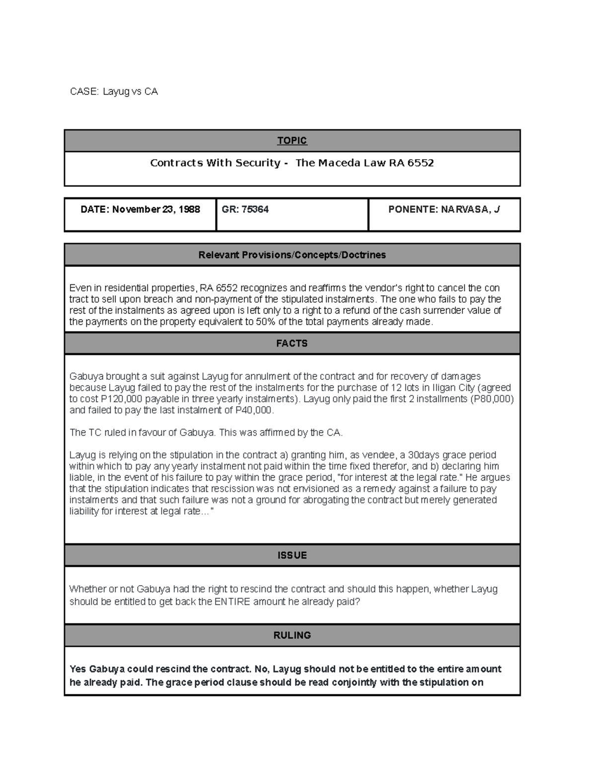 IV D (9) Layug vs CA - Credit Transaction Case Digest Summary - Studocu