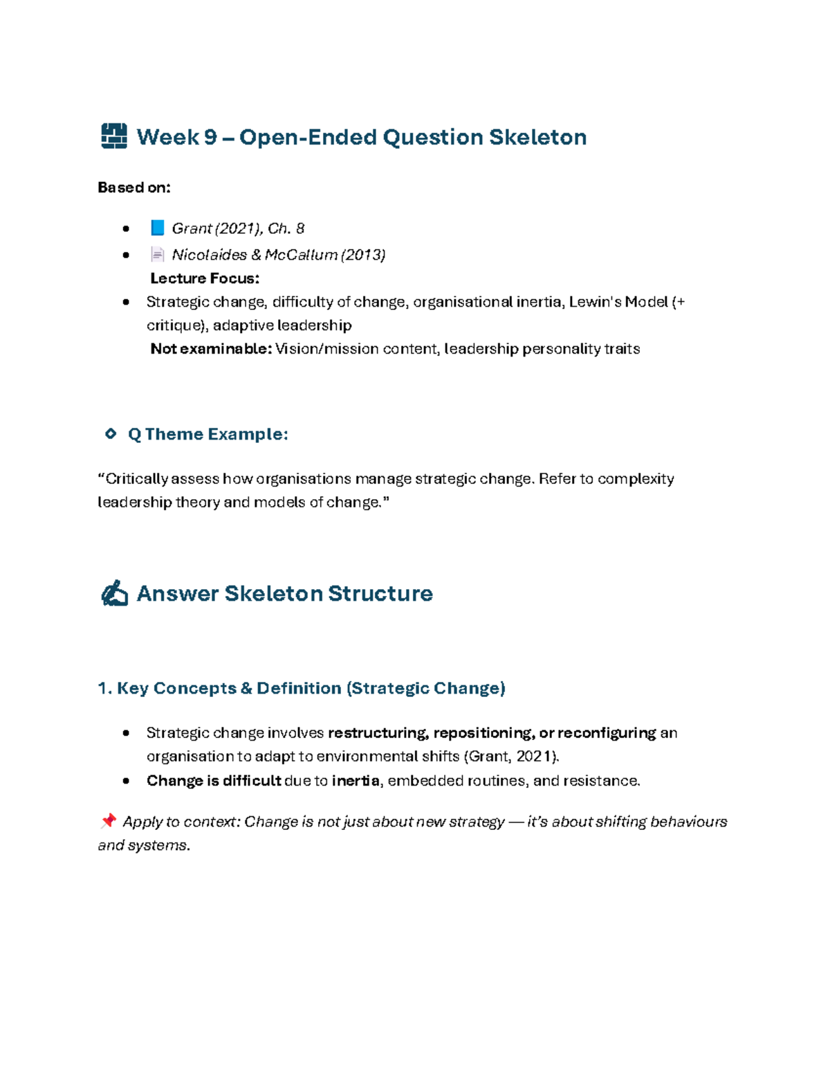 MG4037 Long QDoc - Long Q focus notes - 🧱 Week 9 – Open-Ended Question ...