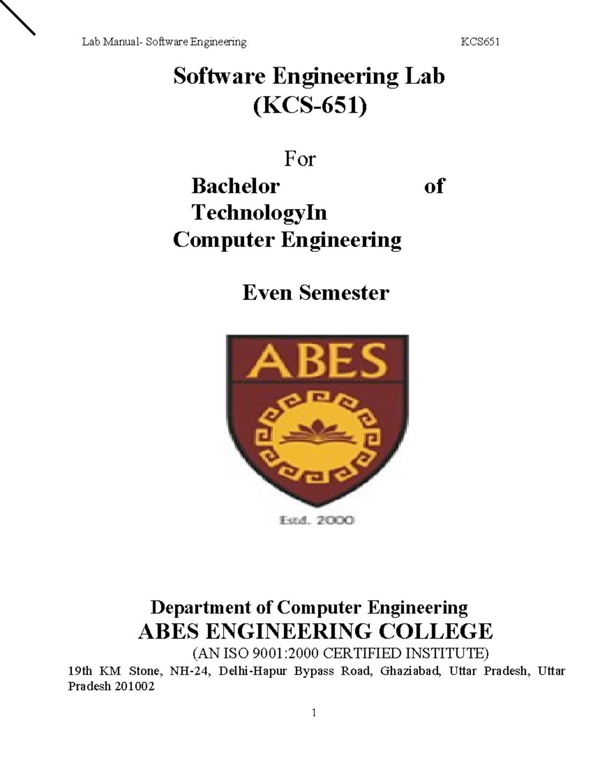 Lab Software Engineering KCS651 Practical Guide for Facial Recognition ...