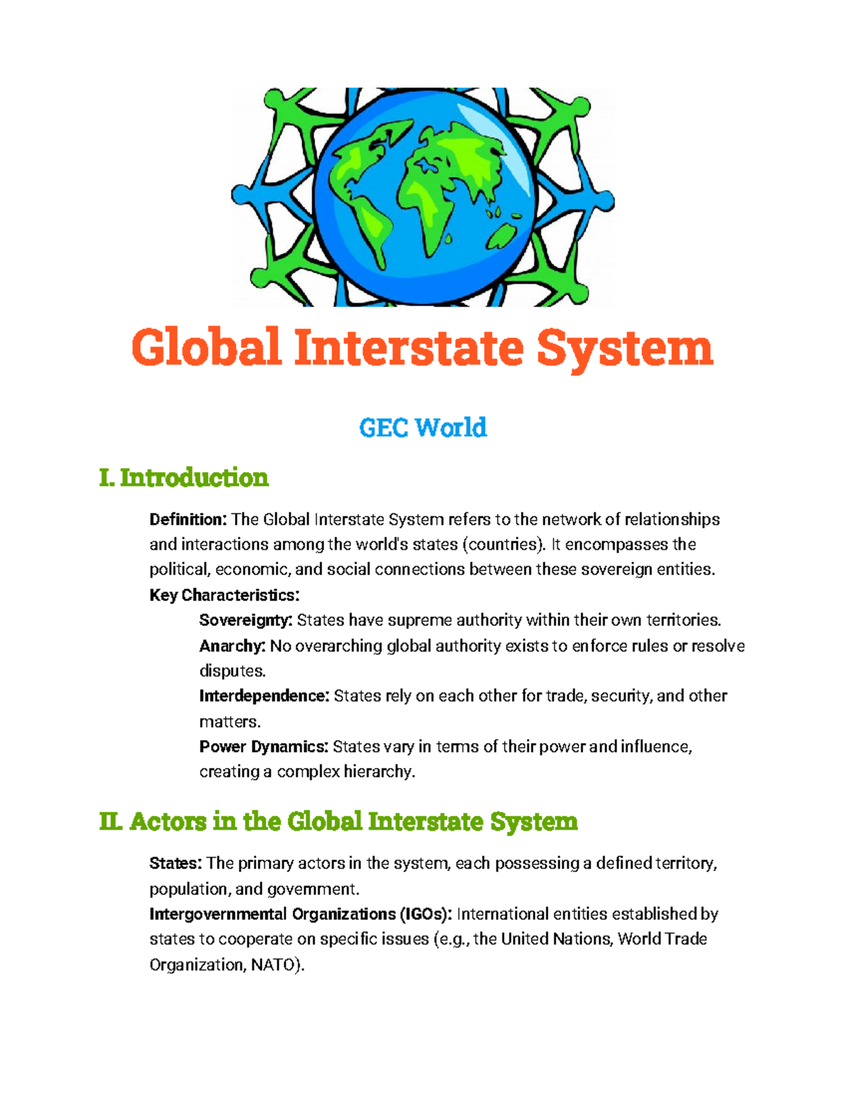 Global Interstate System (Notes) - Global Interstate System GEC World I ...