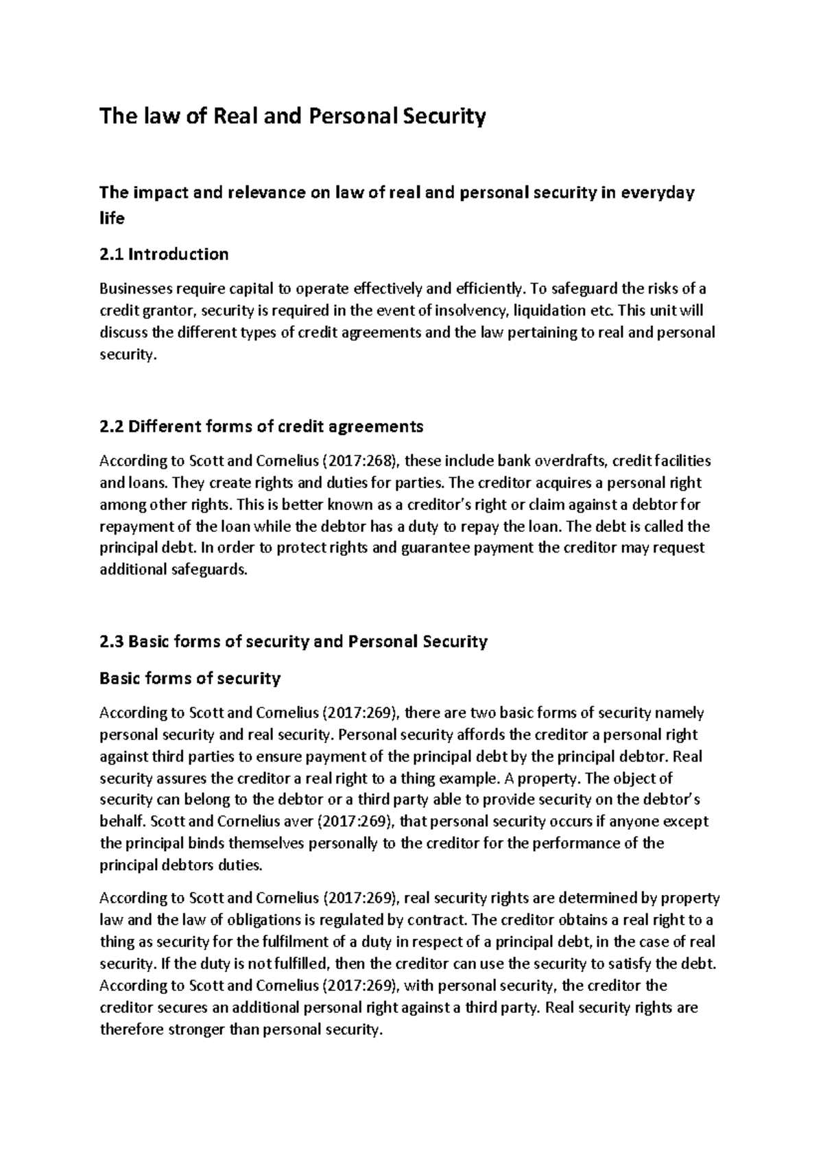 The Law of Real & Personal Security in Commercial Law (CL101) - Studocu