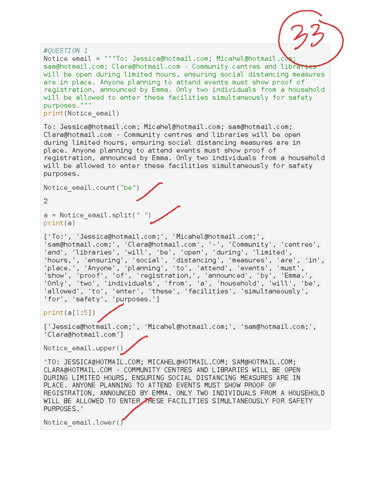 Dsc551 lab test python - #QUESTION 1 Notice_email = """To: Jessica ...