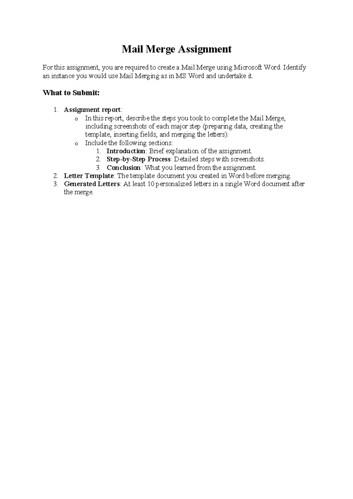 Mail Merge Assignment: Steps & Template Creation Guide - Studocu