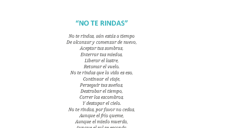 No te rindas - Reflexiones de Mario Benedetti - Studocu