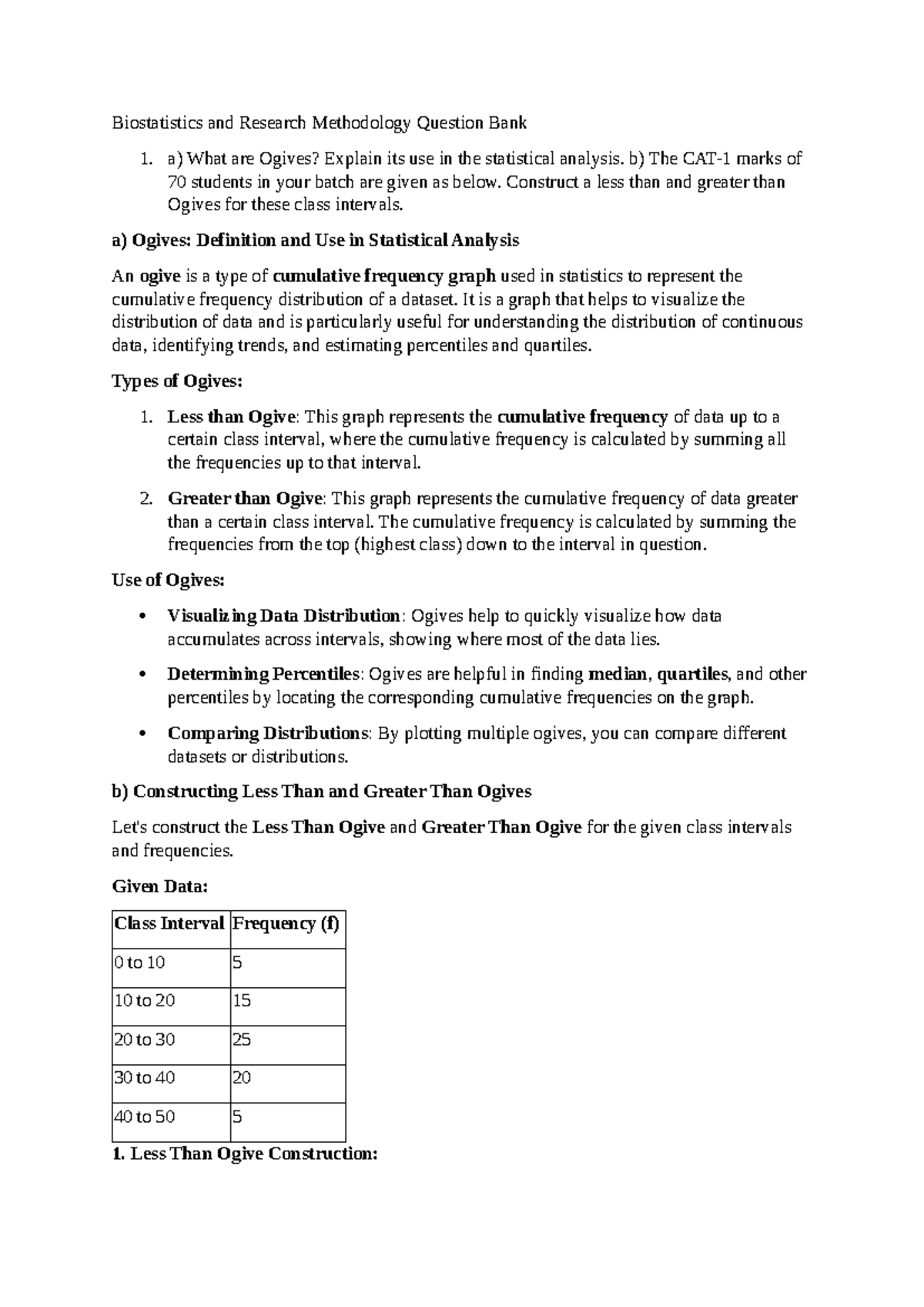 Biostatistics & Research Methodology: Question Bank 1 - Studocu