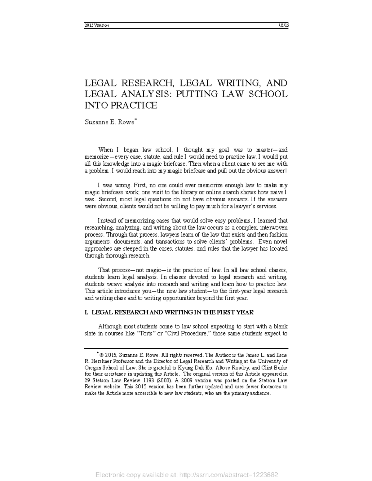 Legal Research, Writing, and Analysis: A 2015 Guide for Law Students ...