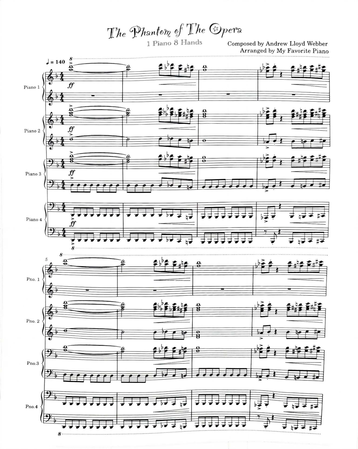 Phantom of the Opera: 8 Hands Piano Arrangement - Studocu