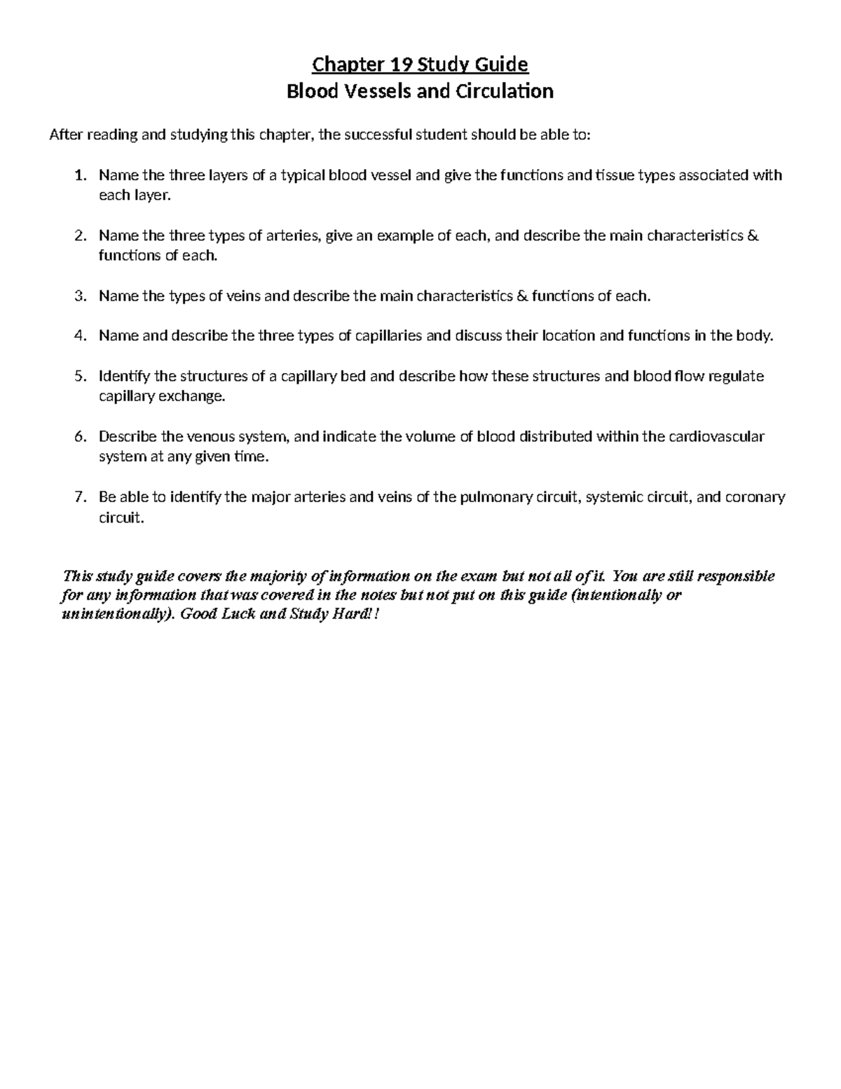 Chapter 19 Study Guide: Blood Vessels & Circulation Exam Prep - Studocu