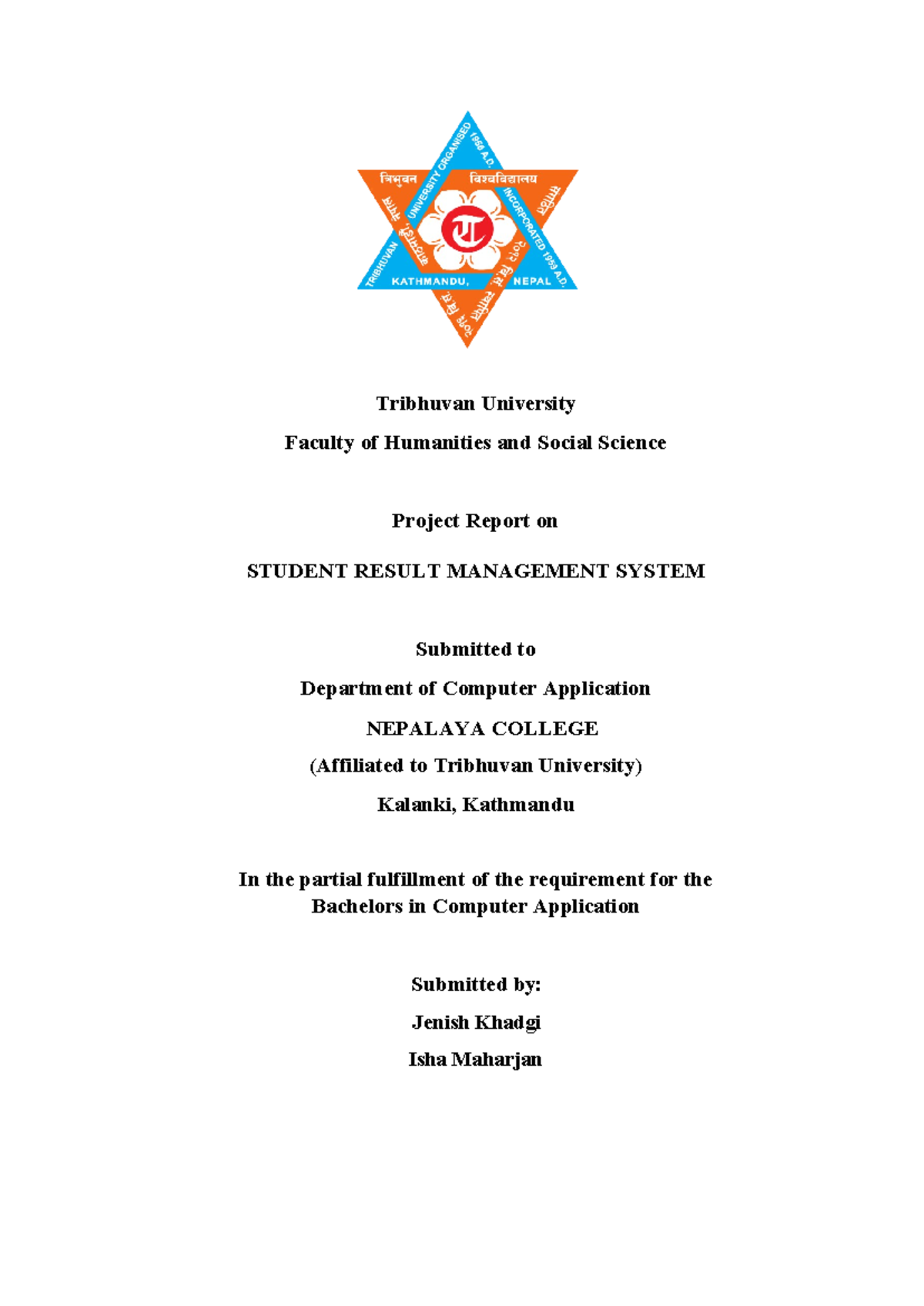 Final Report on Student Result Management System - BCA Project - Studocu