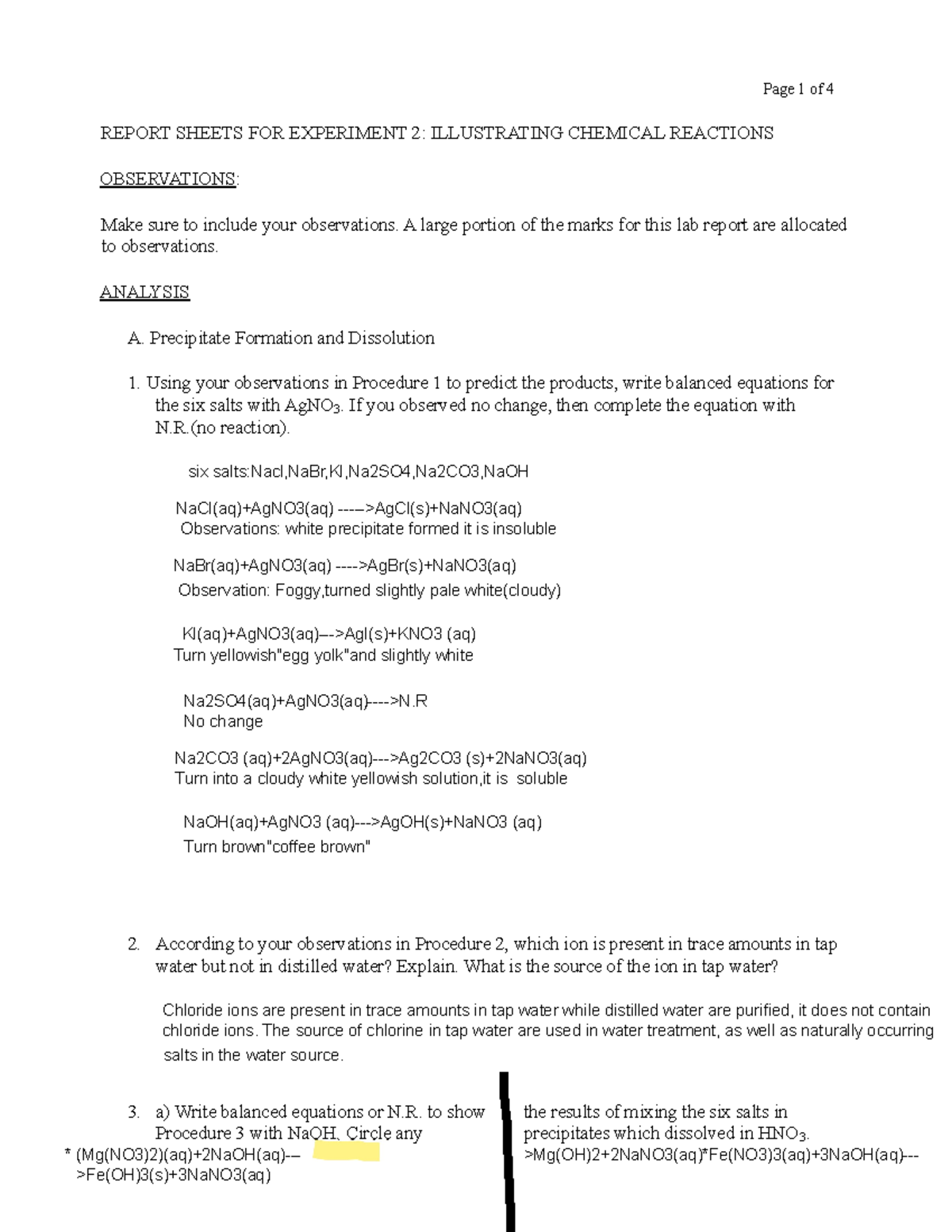Lab report 2 - Page 1 of 4 REPORT SHEETS FOR EXPERIMENT 2: ILLUSTRATING ...