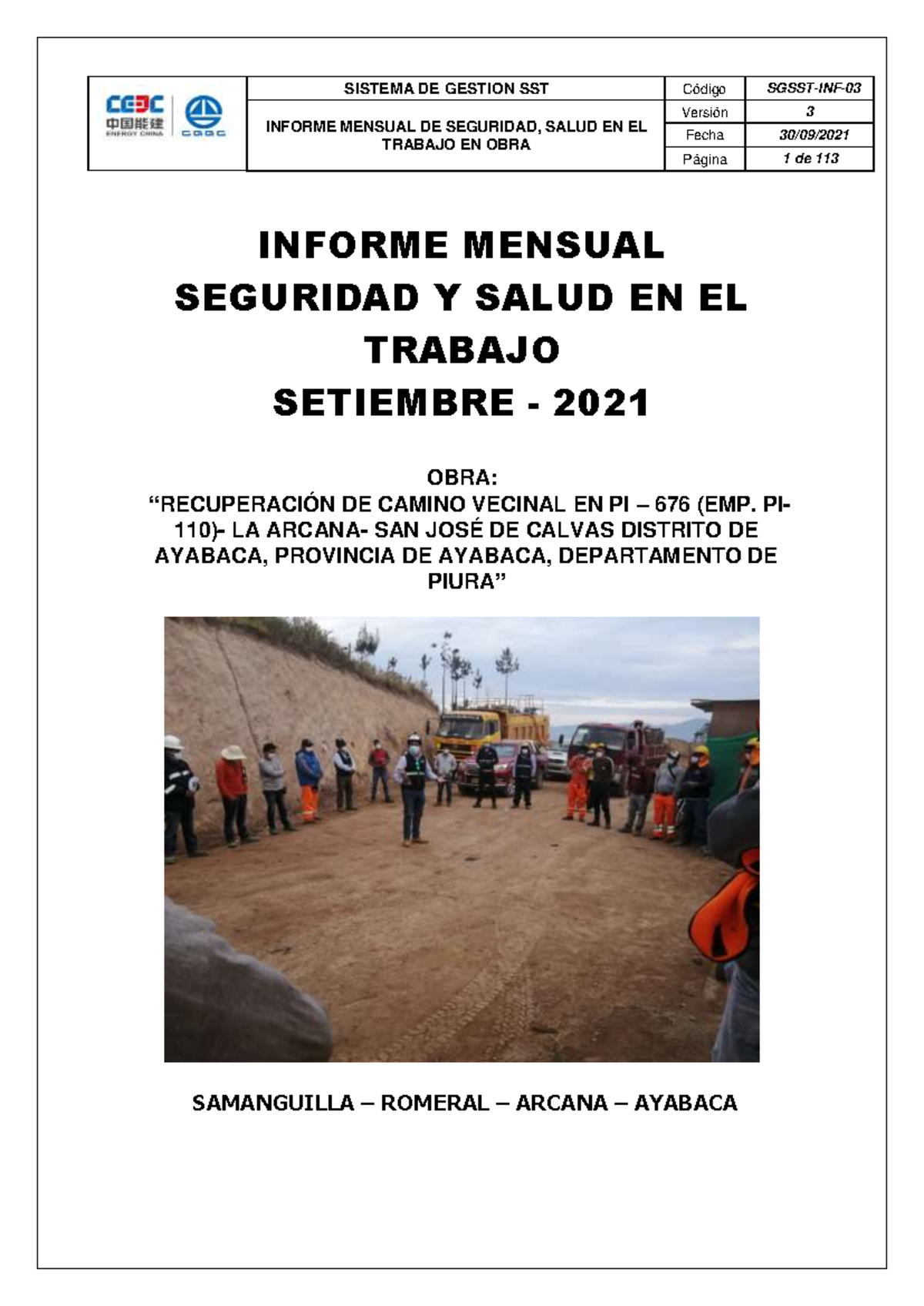 Informe Mensual SST - Setiembre 2021: Seguridad y Salud en el Trabajo ...