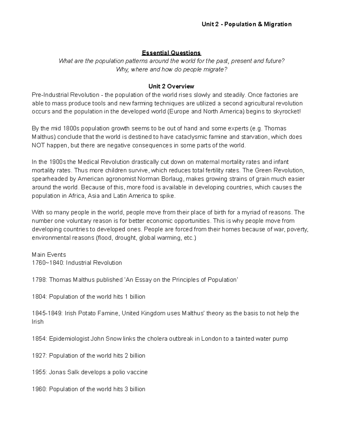 Notes+-+Unit+2+(Population+and+Migration) - Essential Questions What ...