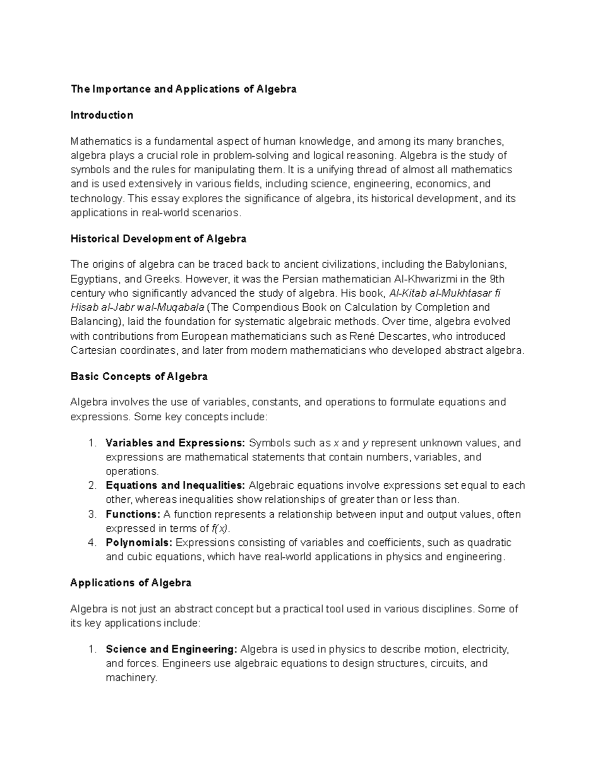 The Importance and Applications of Algebra - The Importance and ...