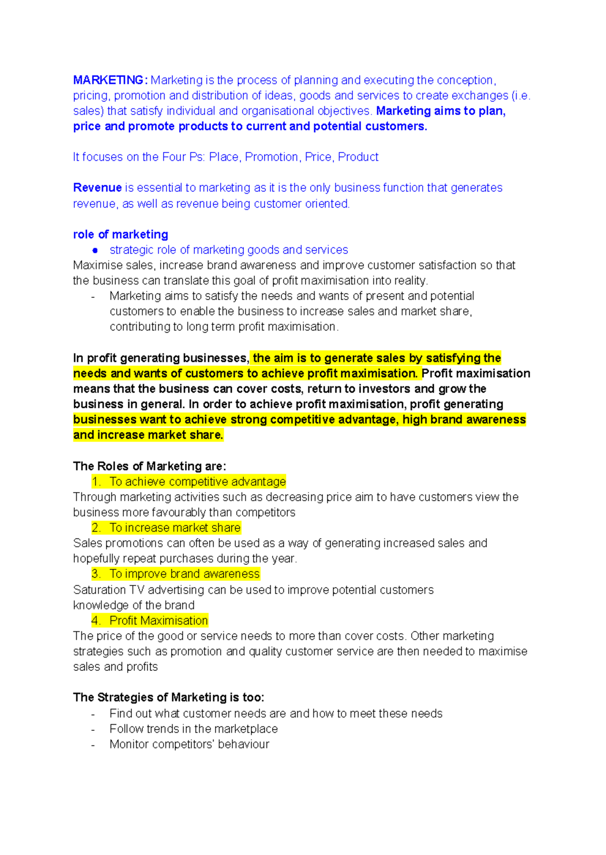 MARKETING 101: Comprehensive Notes on Strategies and Principles - Studocu