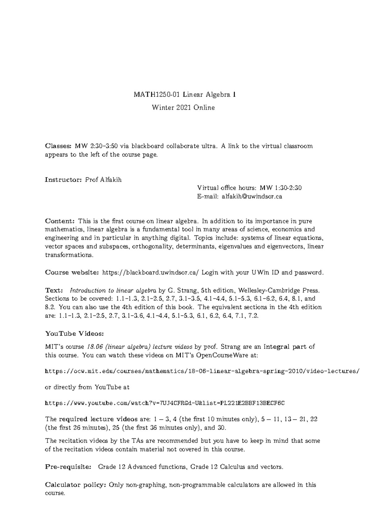 Hw2 - Homework 2 for MATH 1250 Linear Algebra 1 - MATH-1250: Linear ...