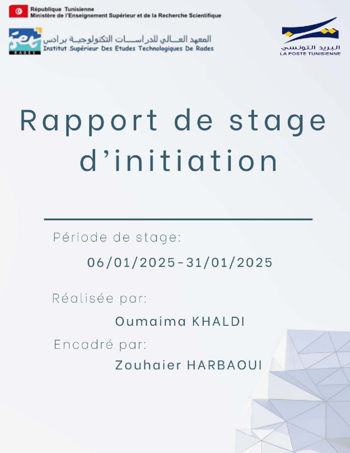 Iset Rades Rapport de Stage : Remerciements et Présentation de la Poste ...