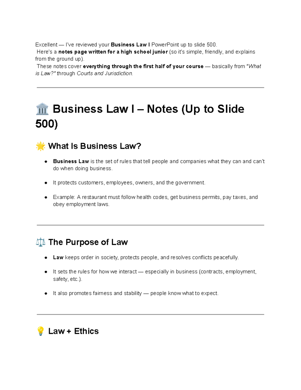 Business Law I – Comprehensive Notes on Legal Concepts and Cases - Studocu