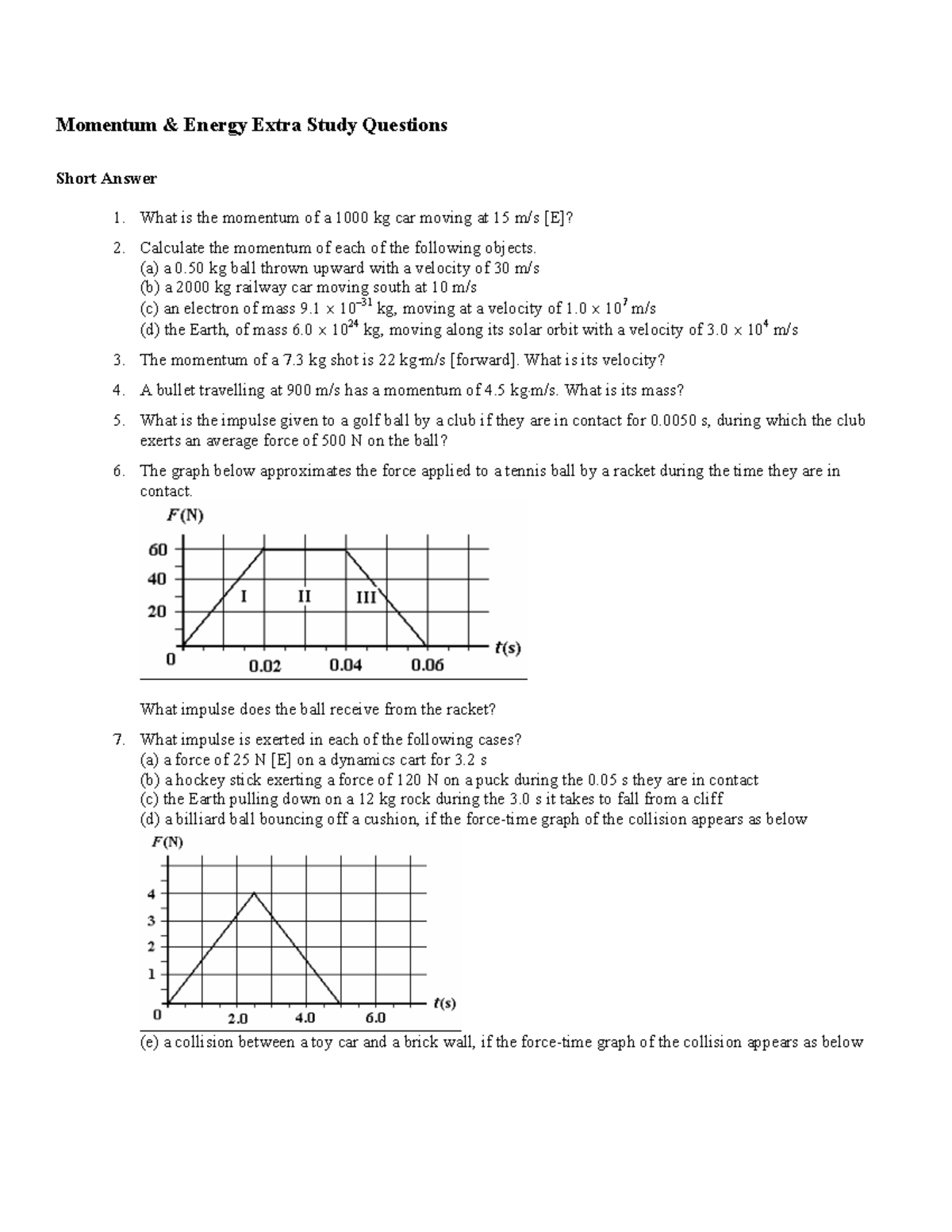 Energy and momentum review - Momentum & Energy Extra Study Questions ...