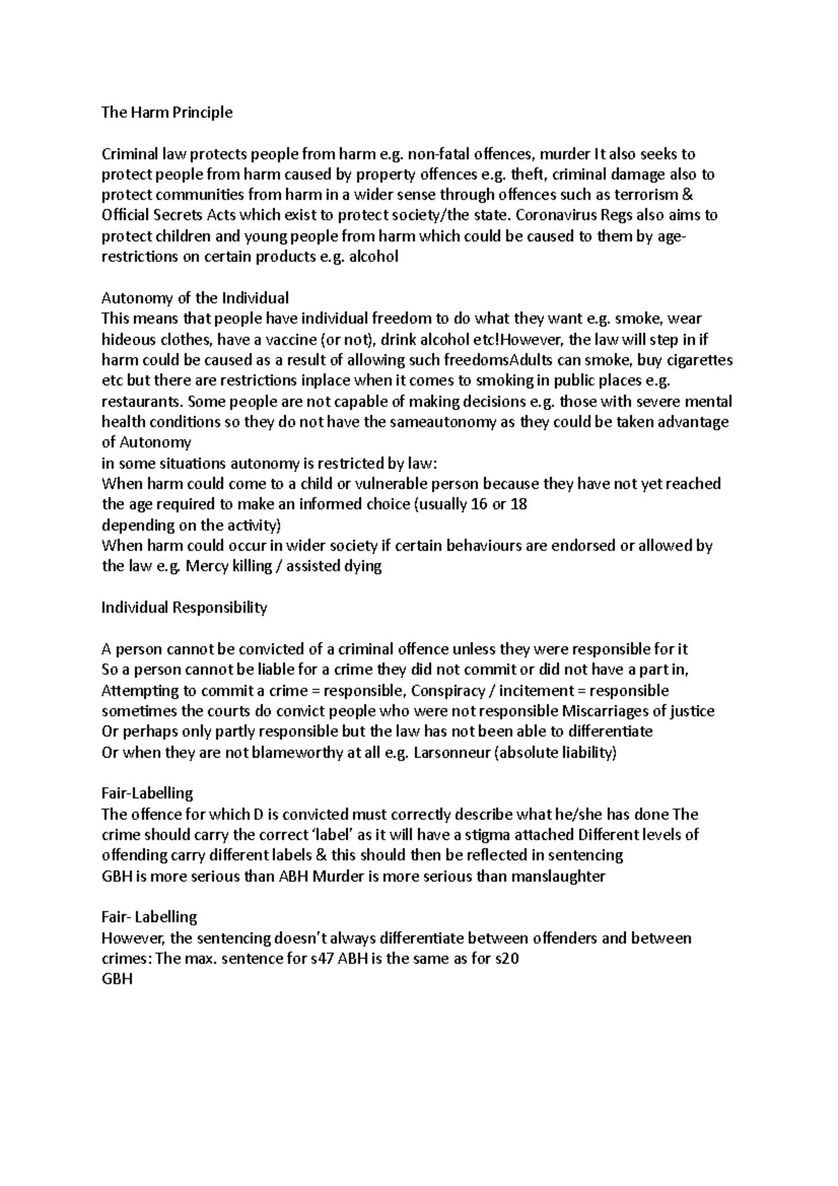 Principles of Criminal Law: Harm, Fair Labelling, and More - Studocu
