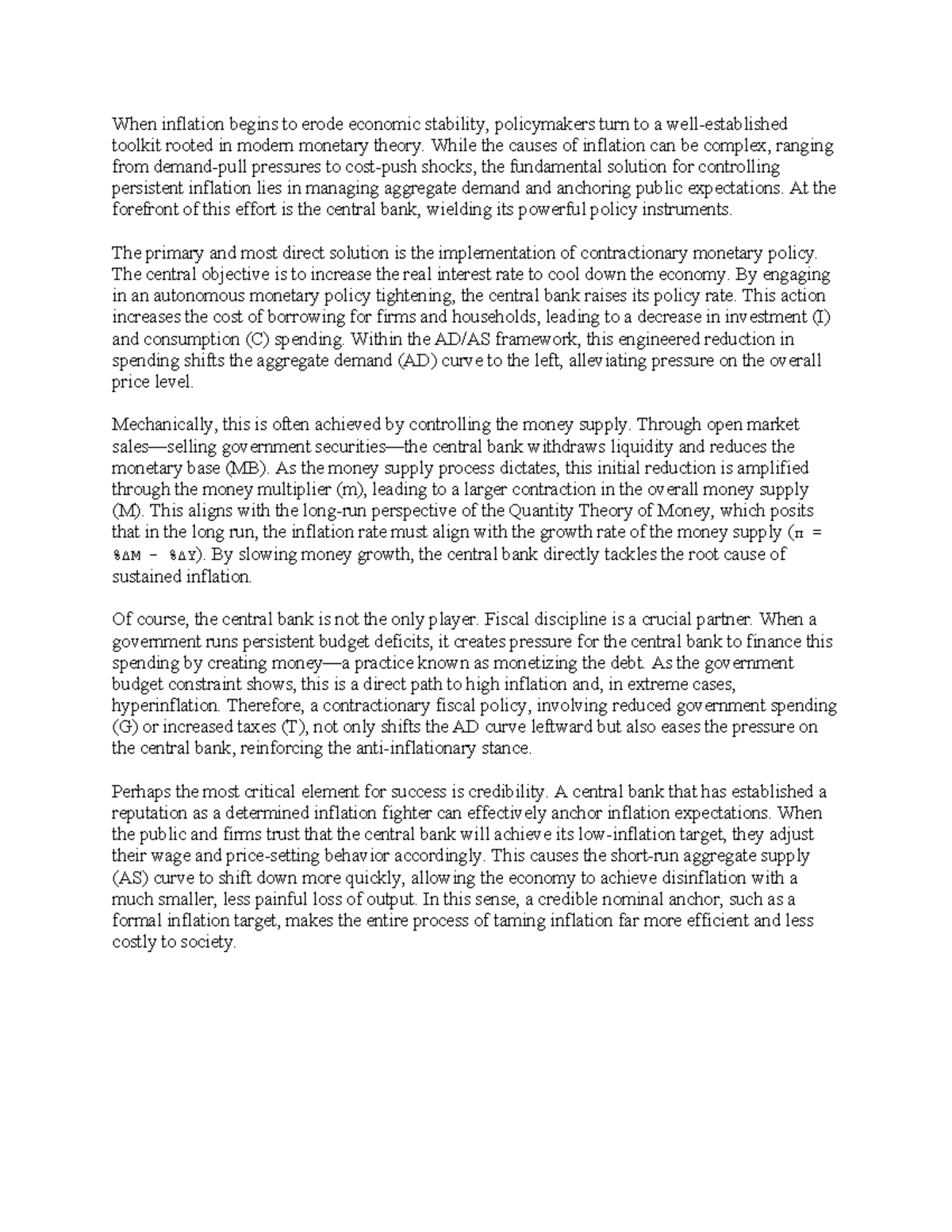 Inflation Solutions: A Review of Monetary Policy Strategies - Studocu