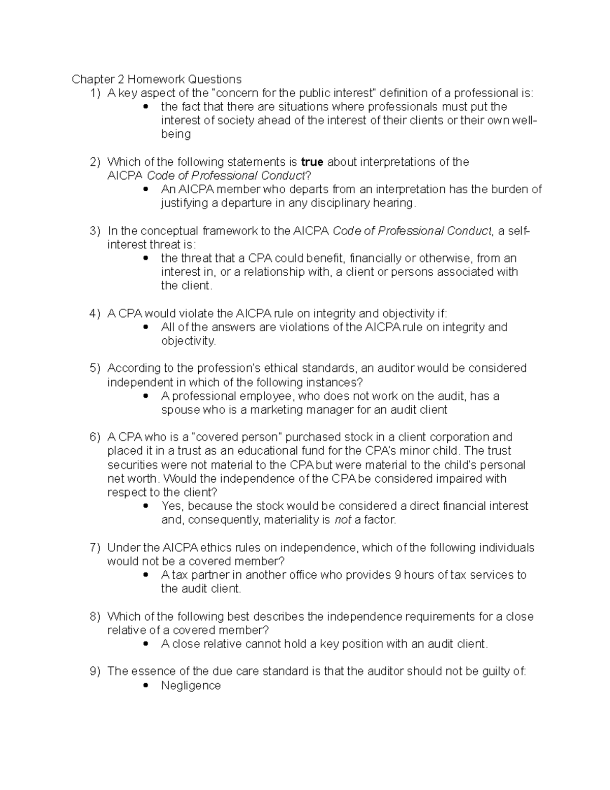 ACCT 421: Chapter 2 Homework Questions and Key Concepts - Studocu